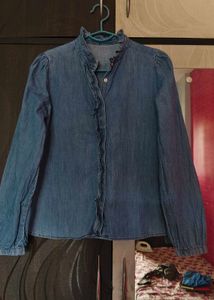 Denim Ruffle Collar Shirt &amp; Mendi colour Western s