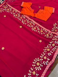Rose Pink Pure Georgette gota patti saree