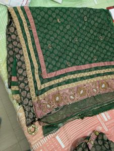 Green Net Saree With Blouse