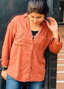 Orange Oversized Button-Down