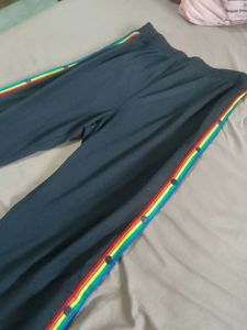 Rainbow Stripe Wide Leg Pants With Side Slits