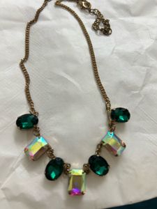 Emerald &amp; Iridescent Gem Necklace