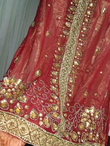 Red &amp; Gold Embellished Dress Material
