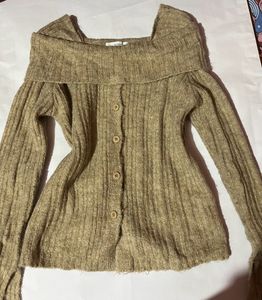Beige Off The Shoulder Sweater