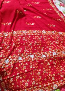 Elegant Red Floral Saree with blouse piece