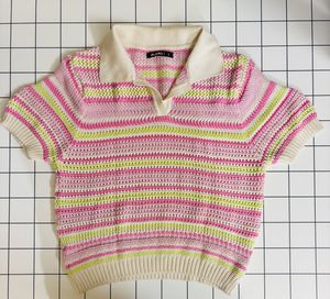 Striped Crochet Polo Top