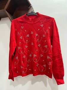 Red Embellished Knit Top