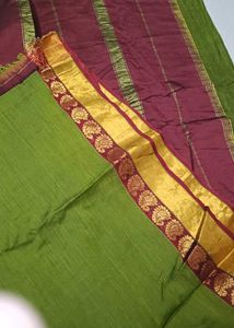 Traditional Soft Cotton Green &amp; Maroon Saree