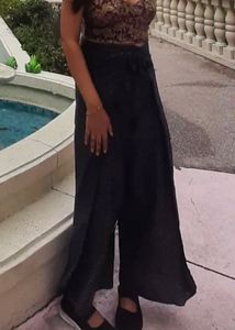 Black Top And Flayerd Stylish Long Pants Combo