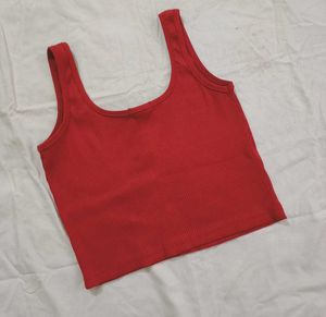 Red Ribbed Tank Top