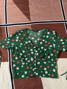 Green Floral Crop Top