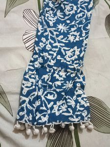 Boho Print Dress with Pom Poms