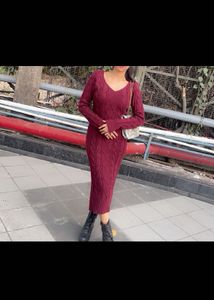 Burgundy Knit Bodycon Dress