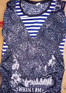 navy blue colour Print Top