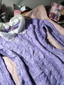 Lavender Knit Sweater w/ Collar