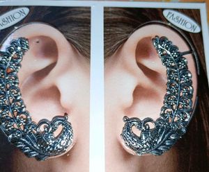 Silver Peacock Ear Cuff Earrings