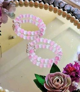 Pink & White Beaded Bracelets