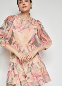 AND Peach Printed Knee Length Women Loose Fit