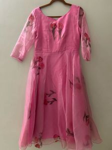 Baby pink organza Anarkali .