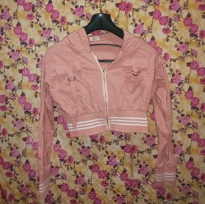 Pink Cropped Hoodie Jacket