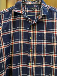 Check Collared Dark Blue T Shirt