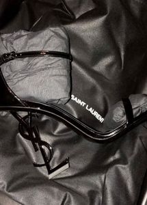 Saint Laurent Black Patent YSL Heel Sandals