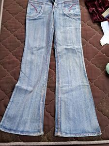 Denim Blue 90s Jean&#39;s Wirh Pink Thread Work