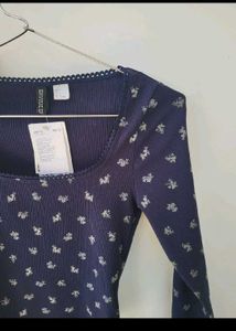 H&amp;M Lace Trimmed Long Sleeve Top/ Size-S