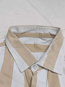 Striped Beige &amp; White Button-Down Shirt
