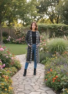 Patterned Black & grey long Cardigan