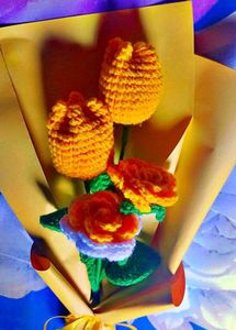 Crochet Tulip and Rose  Flower Bouquet