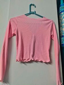 Pink Tie-Front Long Sleeve Top