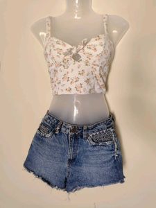 Floral Knot-Front Crop Top