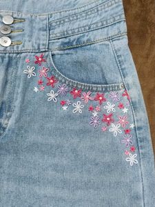 Floral Embroidered Wide Leg Jeans