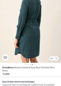 DRESSBERRY Women Green And Navy Blue Checked Shirt And Dress+Earring As A FREEBIE