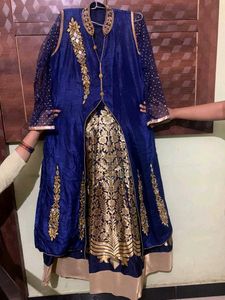 Elegant Blue & Gold Embroidered Dress