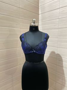Vintage Imported Blue &amp; Black Lace Bra