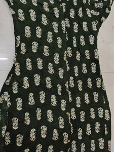 Olive Green Floral Print Kurti