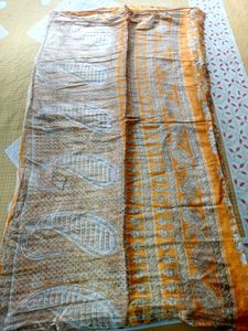 Golden yellow With Silver Silk Saree