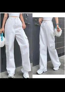 Flat White Cargo Jeans For Women