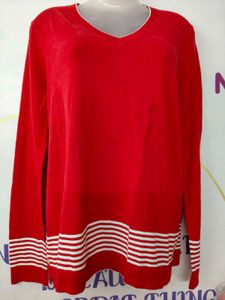 Red V-Neck Knit Sweater