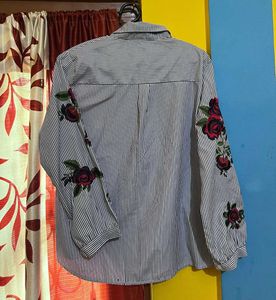 Striped Rose Embroidered Blouse