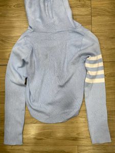 Light Blue Cropped Knit Hoodie - Size - S