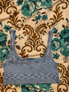 Light Blue Ribbed Cropped Tank Top