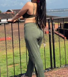 Olive Green Crochet Top &amp; Pants Set