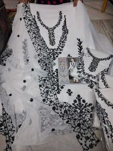Elegant White &amp; Black Embroidered Salwar Kameez