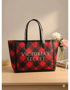 Victoria's Secret Red & Black Plaid Tote Bag