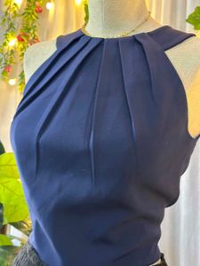 Navy Pleated Halter Top