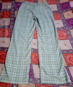 Green Plaid Flared Pants
