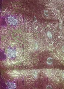 Pink &amp; Gold Banarasi Silk Fabric